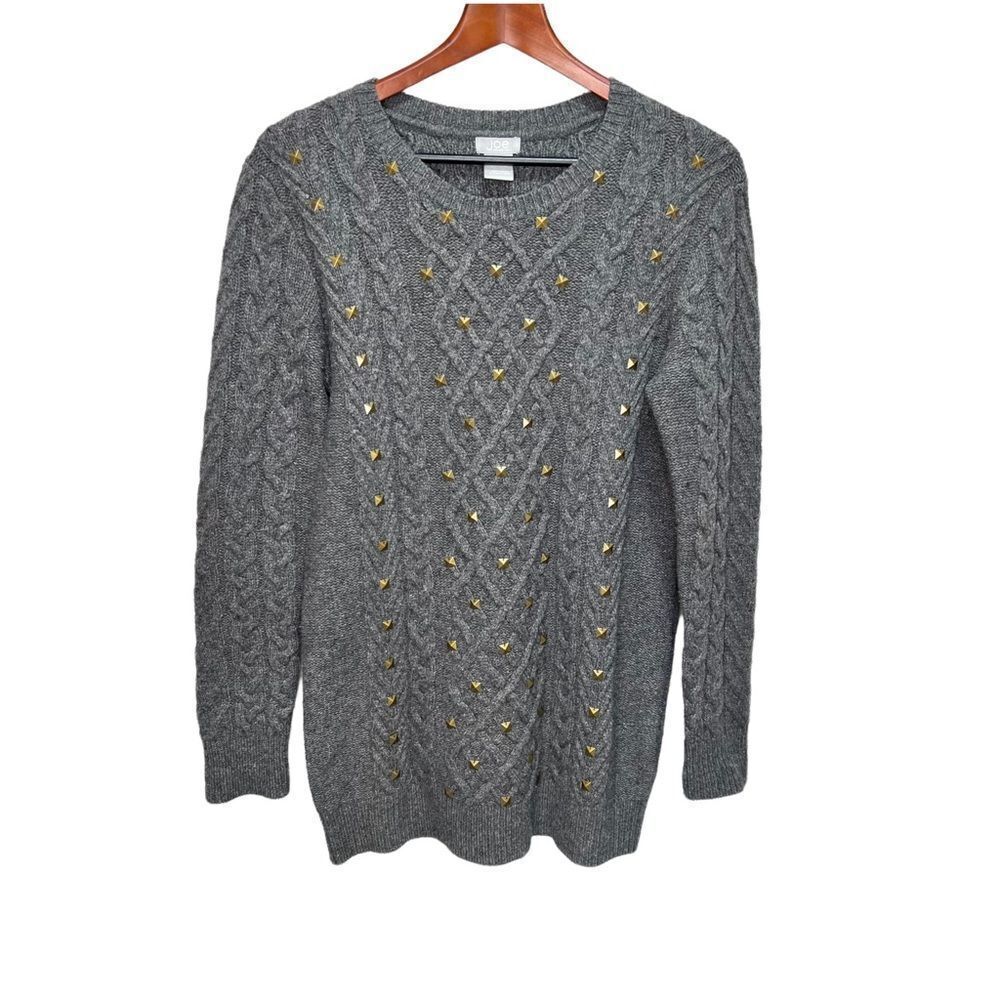 Joe Fresh Grey Lambswool Cable Knit Studded Tunic Sweater Size Medium